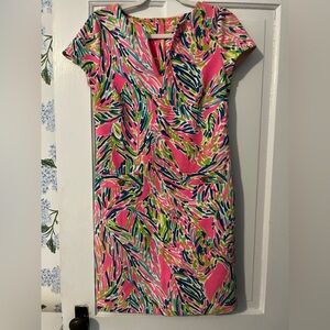 Lilly Pulitzer Vibrant Pink and Green Leaf Print Dress
